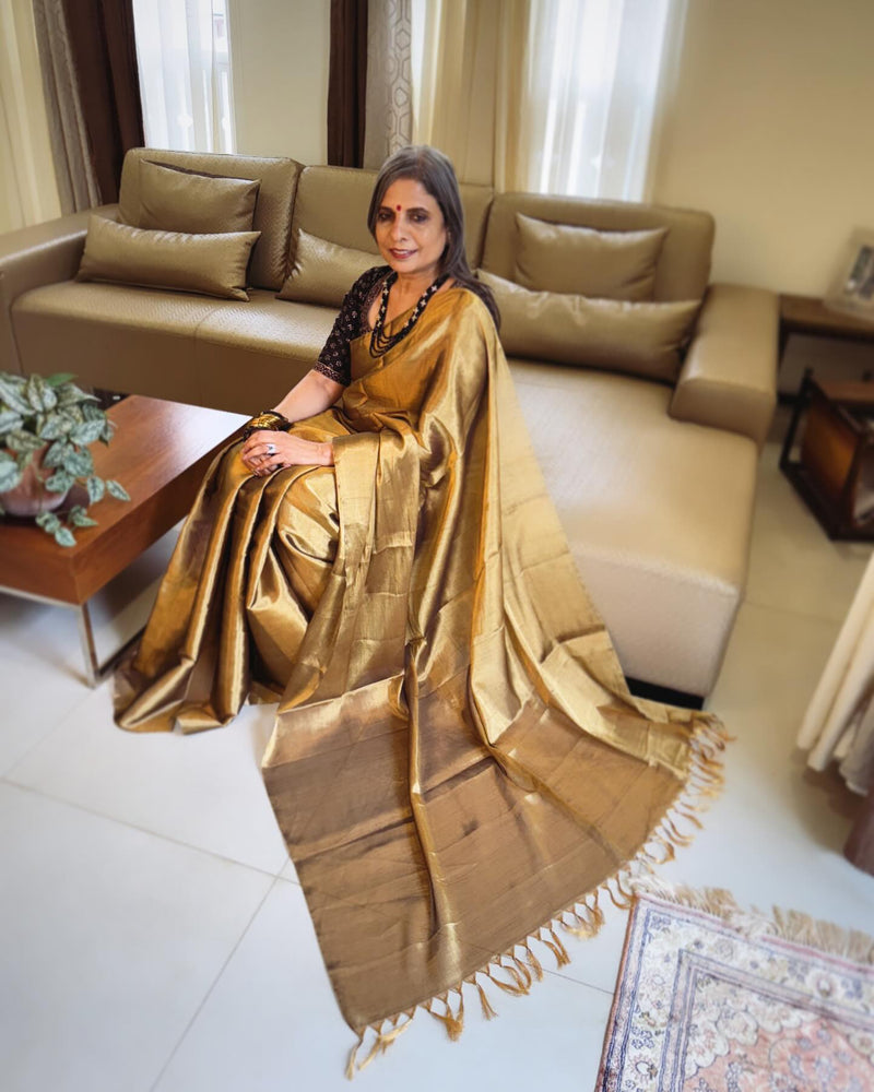EE-W12610 Gold Tissue Saree