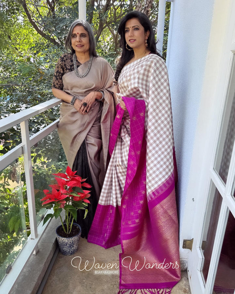 EE-W14311 Check Pink Kanchi Sari