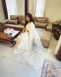EE-W14991 Cream Organza Saree