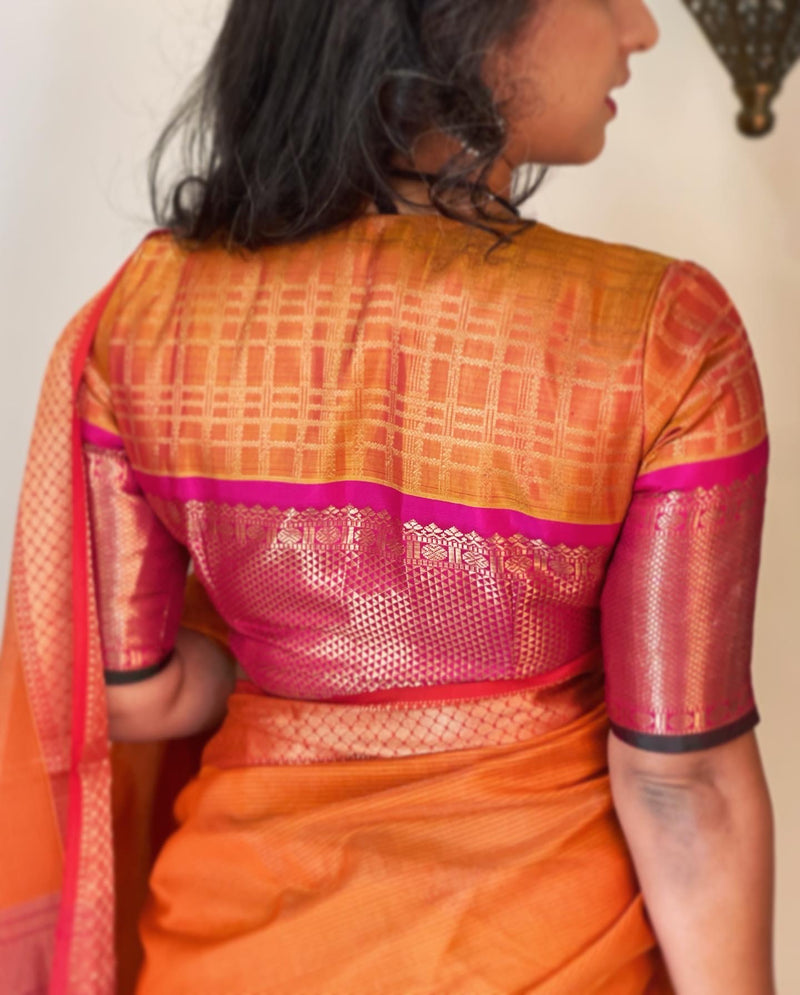 EE-W08629 Orange Maheshwari Saree