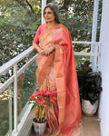 EE-V13674 Peach Tussar Saree