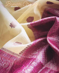 DP-W18575 Cream Pink Organza Sari