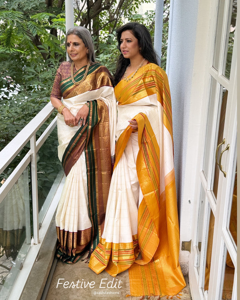 EE-X04803 Cream Kanjeevaarm silk sari