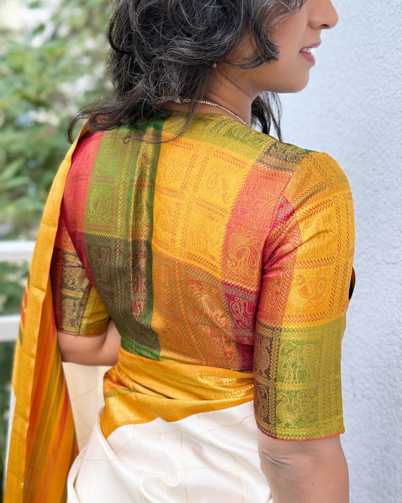 EE-X04803 Cream Kanjeevaarm silk sari