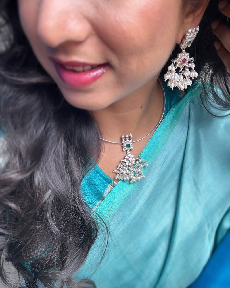 BL-R36415 Blue Tussar Silk Blouse