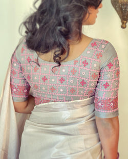 BL-V20357 Kutch Grey Tussar Blouse