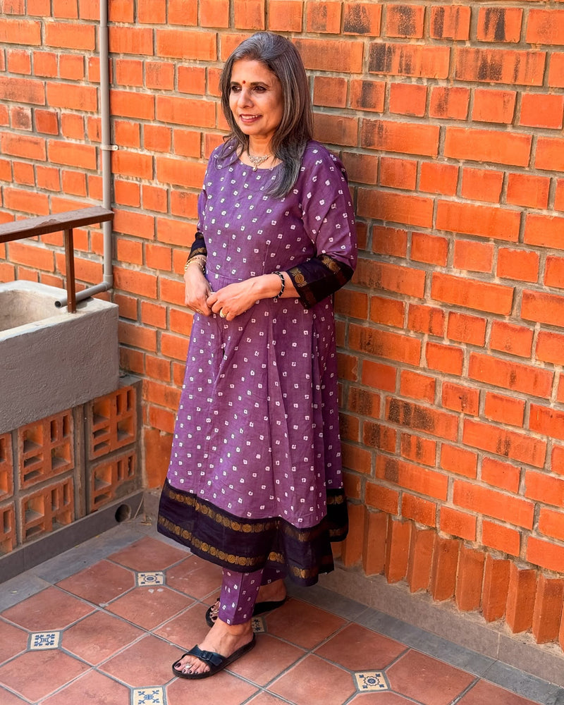 EE-X15393 Lilac Sungudi Cotton Set