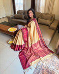 EE-X14928 Cream Rawsilk Saree