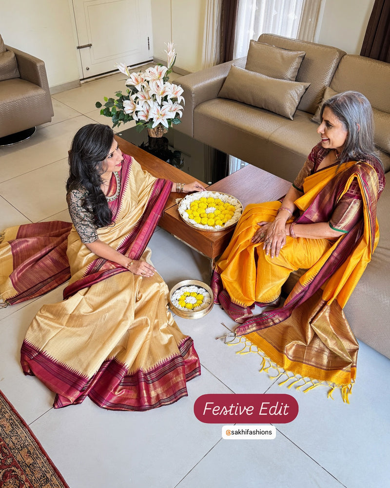 EE-X14924 Mustard Rawsilk Saree