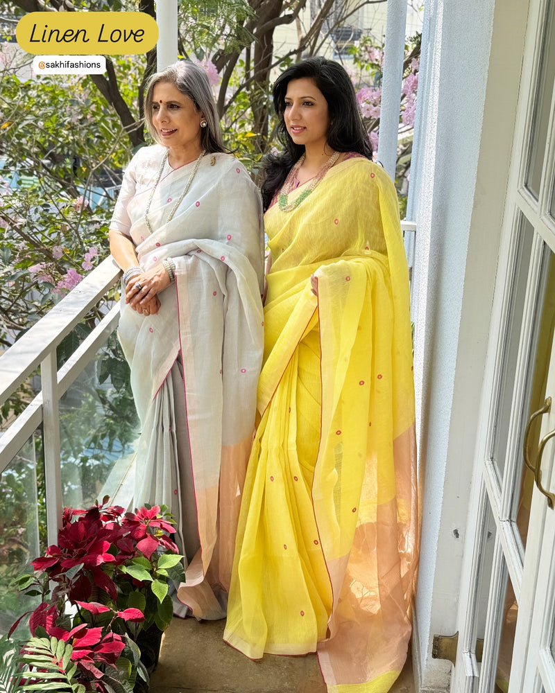 EE-X16234 Yellow Linen Saree