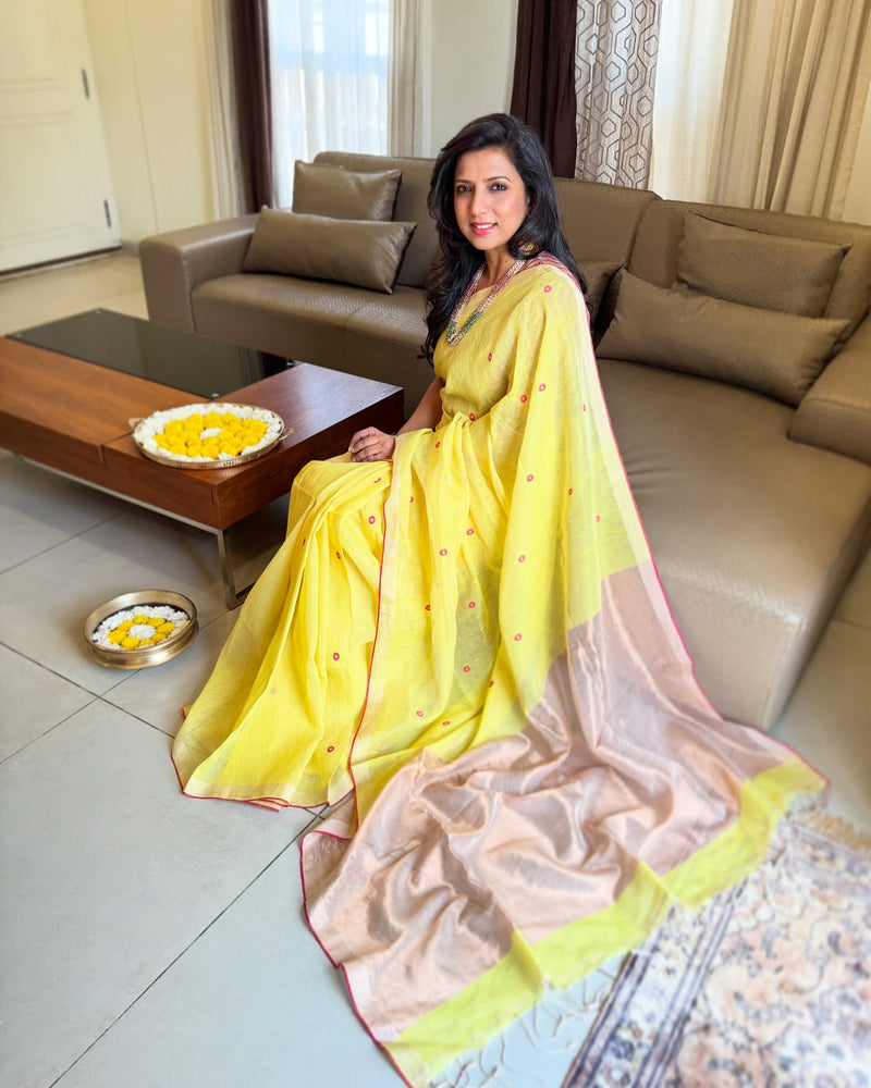 EE-X16234 Yellow Linen Saree
