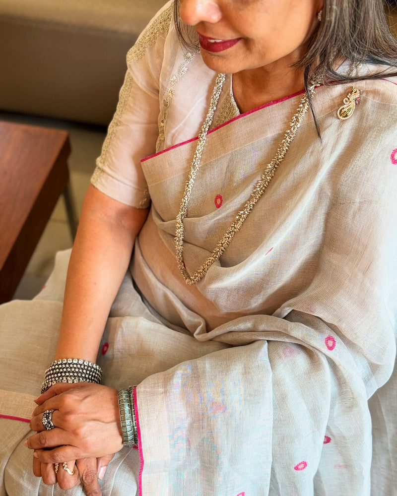 EE-X16235 Grey Linen Saree