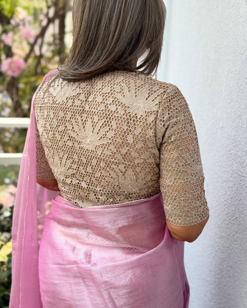 EE-X15956 Pink Tissue Cotton Sari