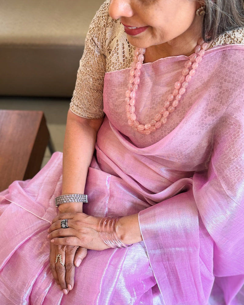 EE-X15956 Pink Tissue Cotton Sari
