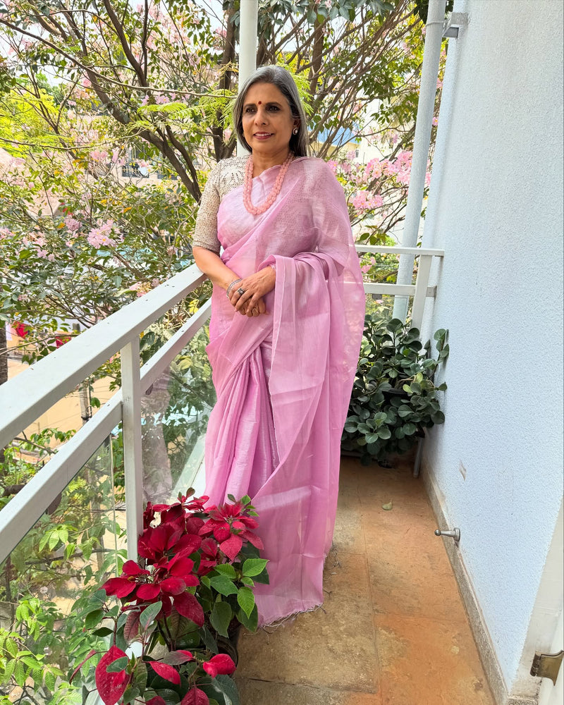 EE-X15956 Pink Tissue Cotton Sari