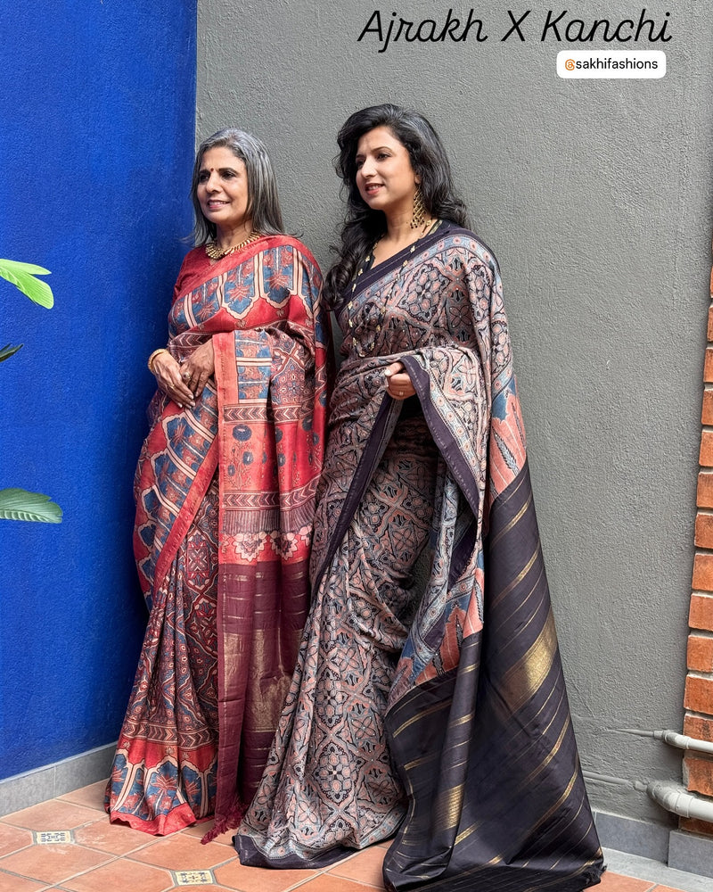 EE-X11324 Ajrakh BlockPrinted Kanchi