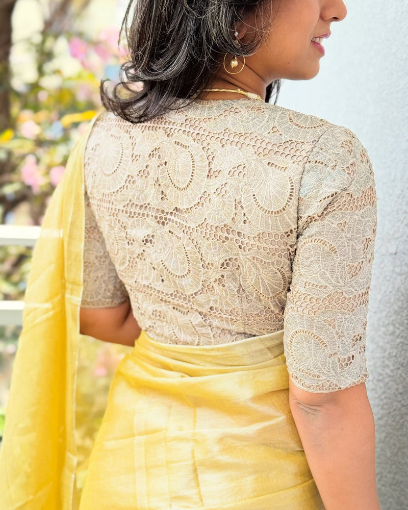 EE-X15955 Yellow Tissue Cotton Sari