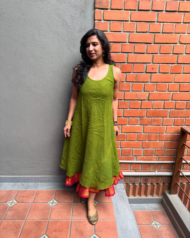 EE-V00447 Green Sungudi Cotton Dress – sakhifashions