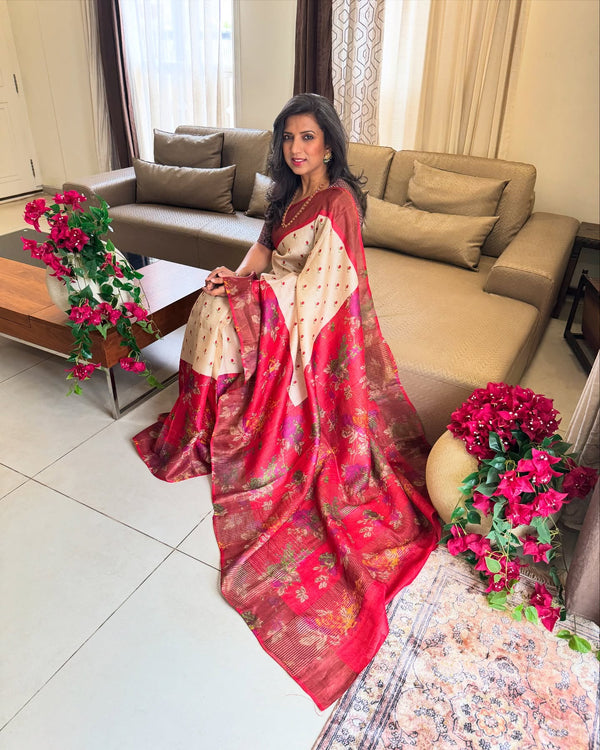 EE-X16567 Red Tussar Sari