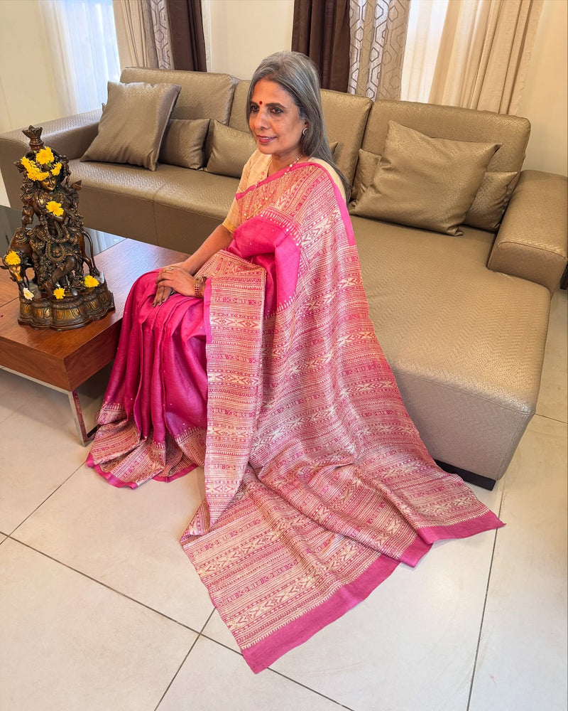 EE-X06585 Pink Tussar Sari