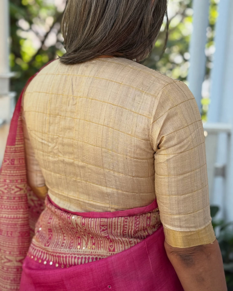 EE-X06585 Pink Tussar Sari
