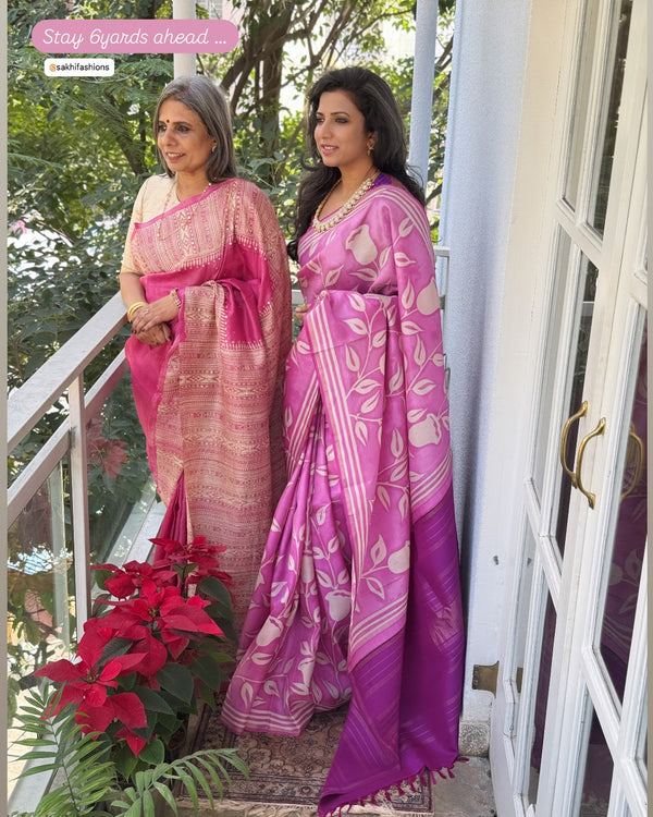 EE-X06585 Pink Tussar Sari