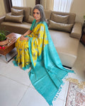 EE-X00861 Yellow Floral Tussar Sari