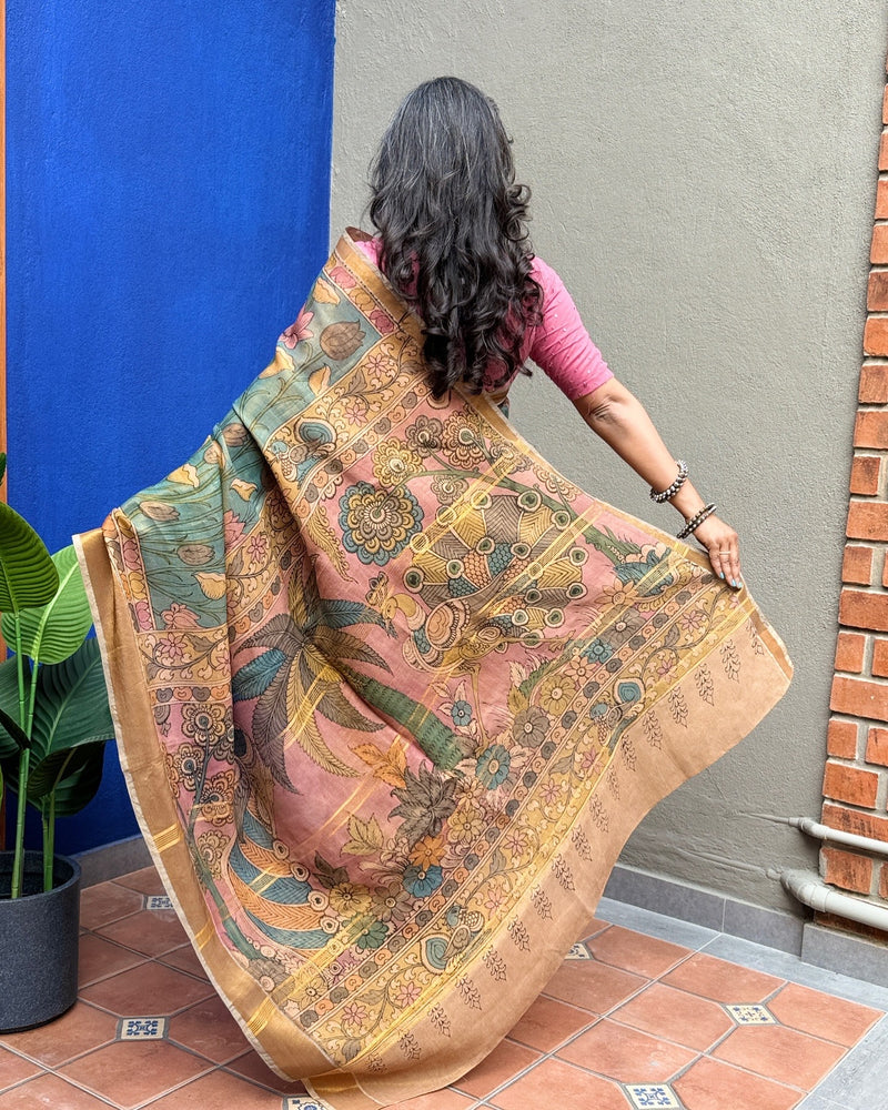 EE-X03900 Kalamkari Tissue Tussar Silk