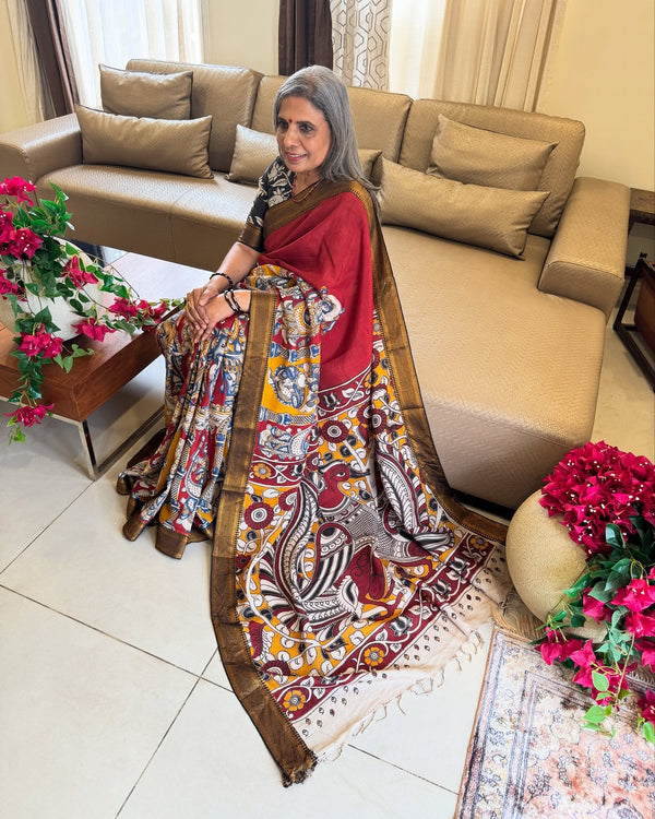 EE-X16303 Red Kalamkari Sari
