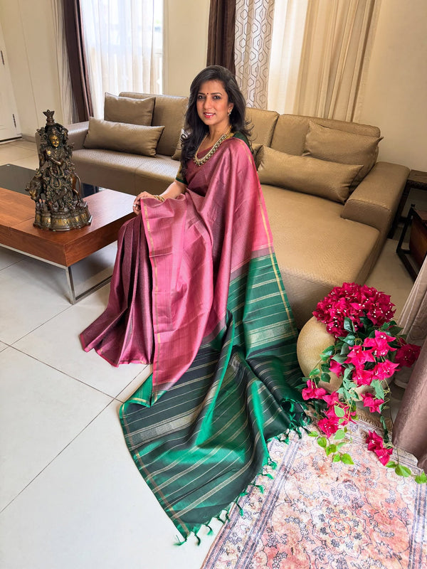 EE-Y00678 Pink Green Kanchi Sari