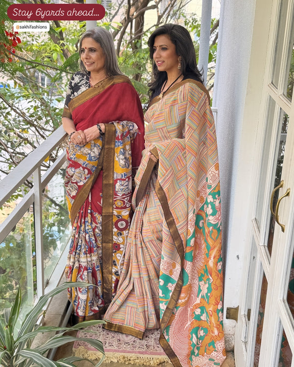 EE-X16303 Red Kalamkari Sari