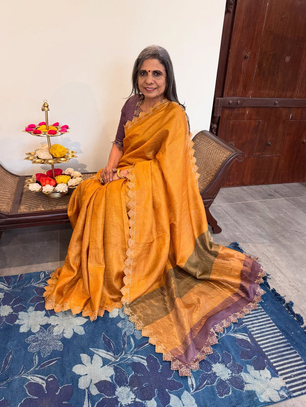 EE-X11406 Yellow Tussar Sari