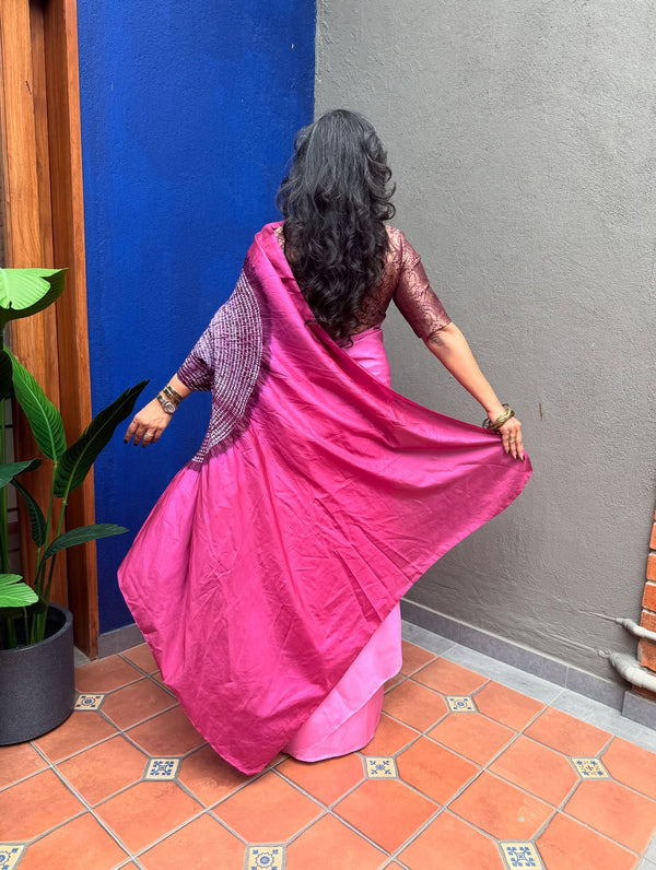 EE-Y03191 Pink Shibori Silk sari