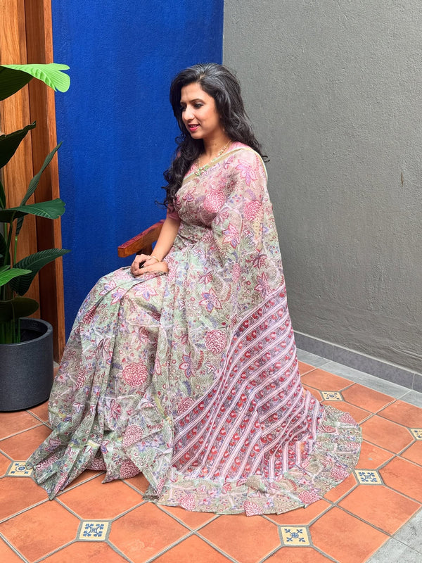 EE-Y01379R Green Kota ruffle sari