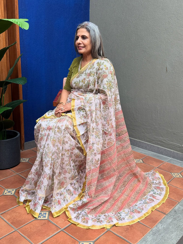EE-Y01387R Cream Kota ruffle sari