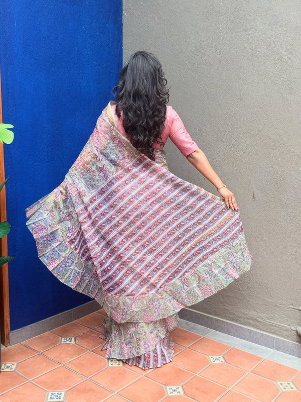 EE-Y01379R Green Kota ruffle sari