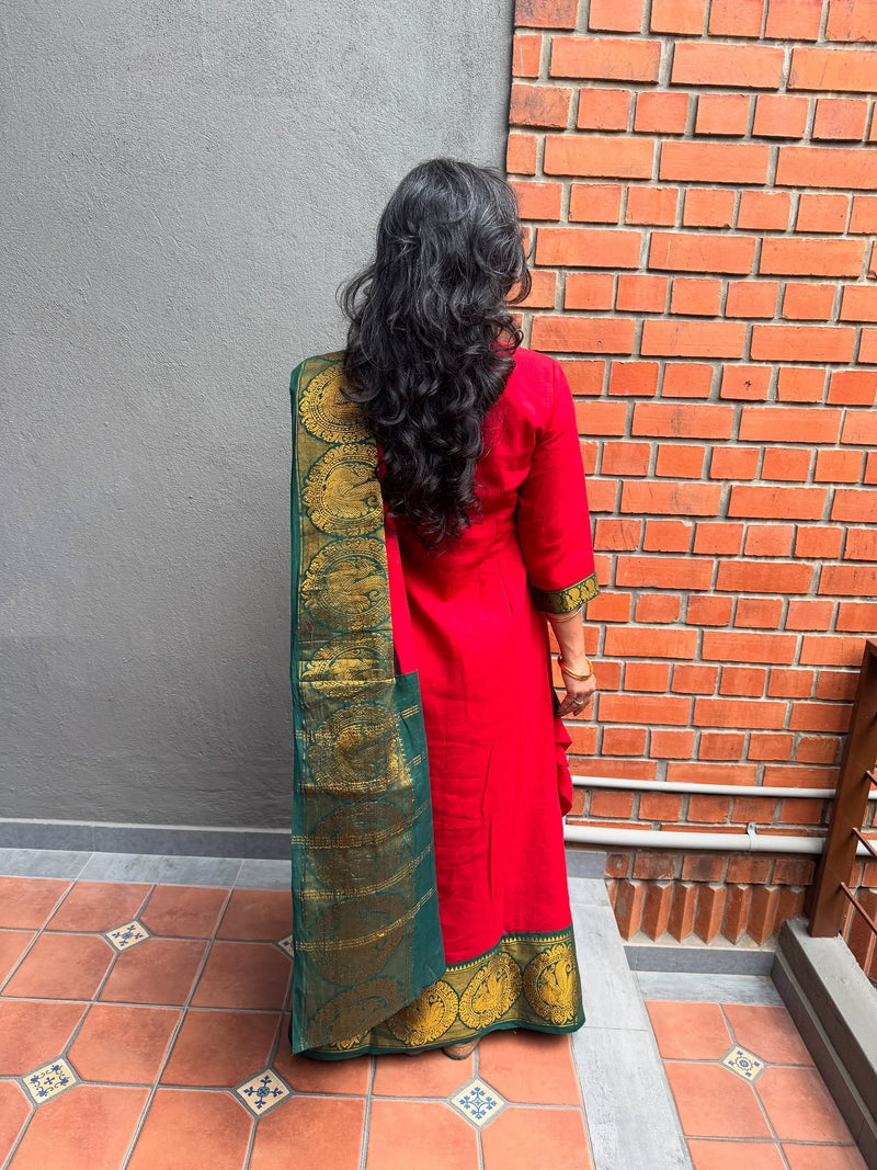 EE-W06217 Red Green SariDress