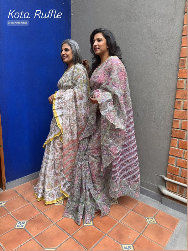 EE-Y01387R Cream Kota ruffle sari