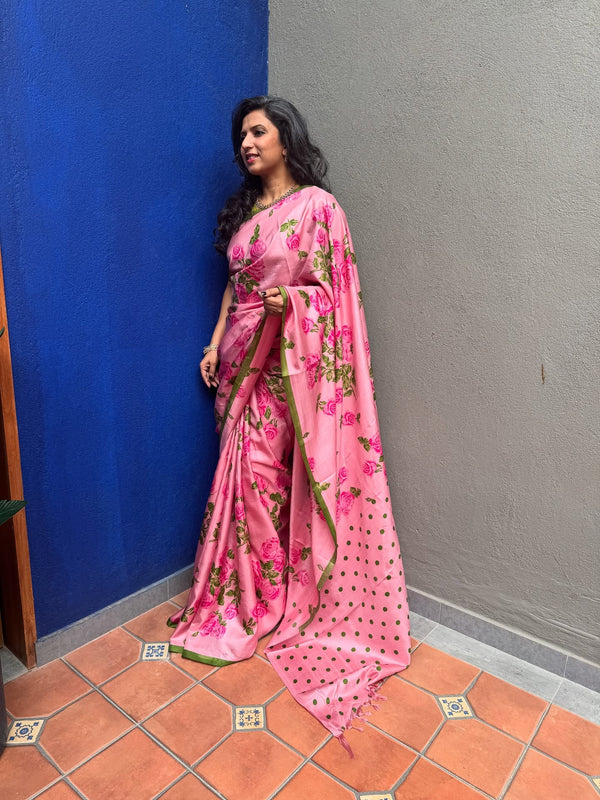 EE-Y03151 Pink floral Kanchi Sari