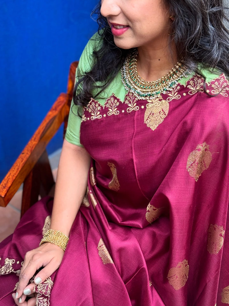 EE-X10965 Maroon Kanchi sari