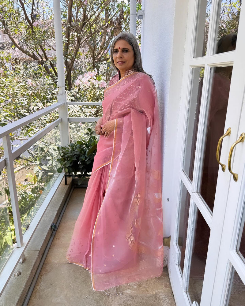 EE-W18951 Pink woven Sequin Saree