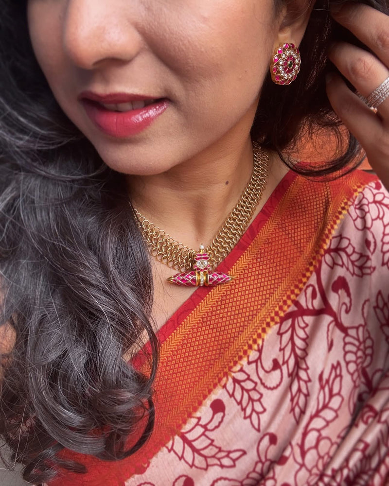EE-R21666R  Red Silk Kalamakri Blouse