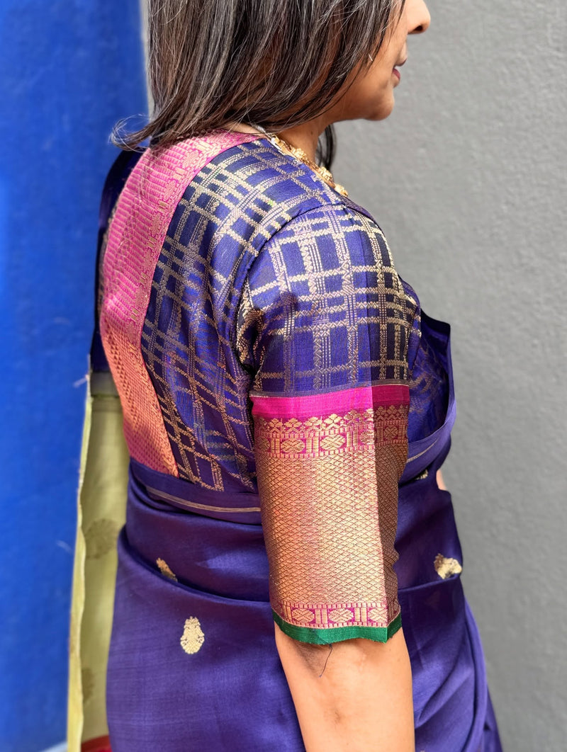 EE-Y09707 Blue Double Pallu Kanchi
