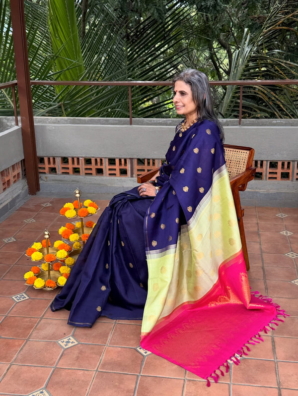 EE-Y09707 Blue Double Pallu Kanchi