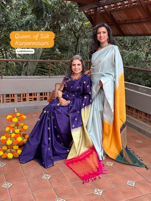 EE-Y09707 Blue Double Pallu Kanchi