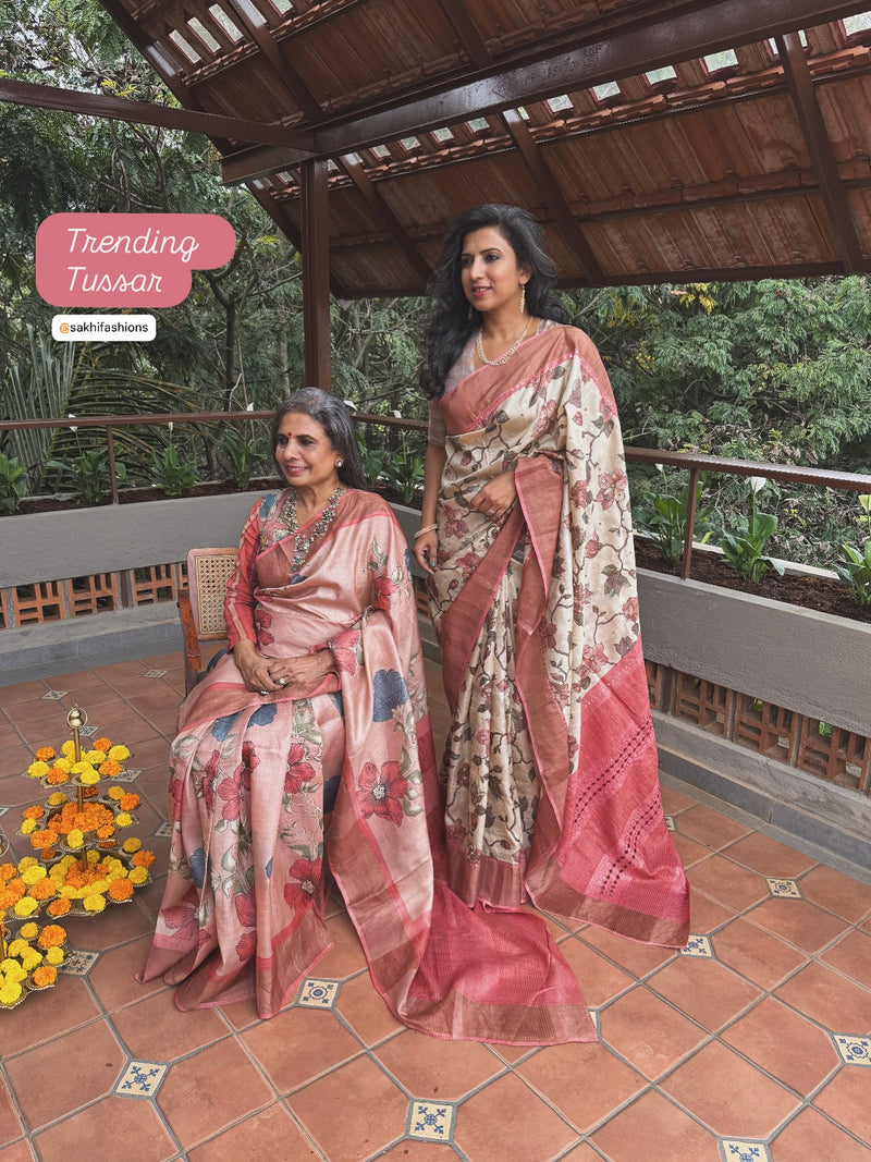 EE-Y09980 Peach Tussar Saree