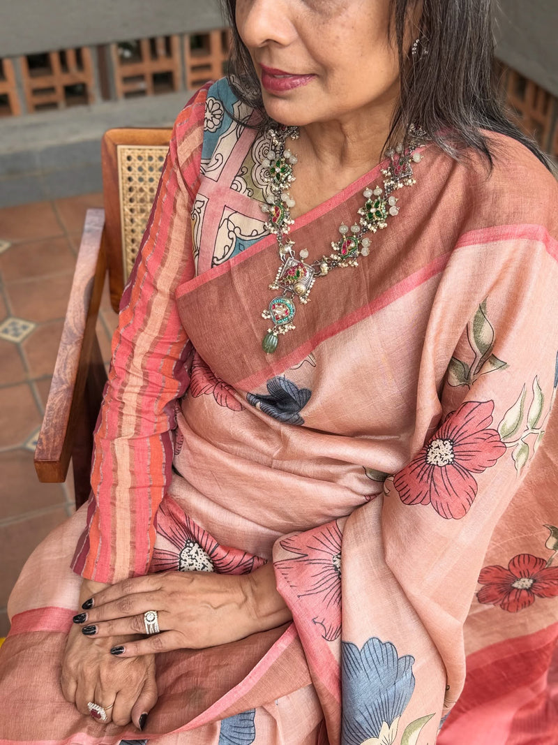EE-Y09980 Peach Tussar Saree