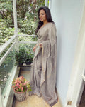 EE-W07341 Grey Chanderi Saree