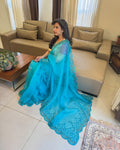EE-V20755 Blue Organza Cutwork sari