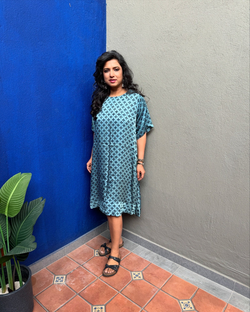 EE-X10837 Blue Ajrakh Dress
